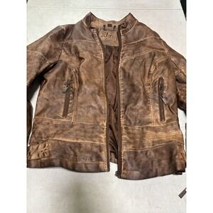 J2 Faux Leather Moto Jacket Womens Brown Full Zip‎ Size L!
